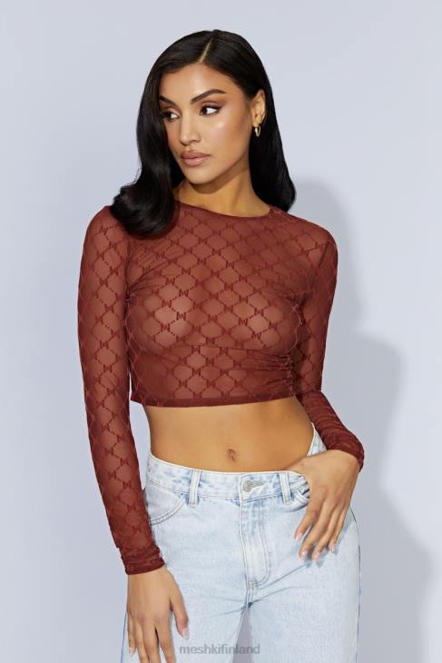 Meshki Letitia verkkomonogrammi crop top 40RL1218 vaatetus kirsikka suklaata