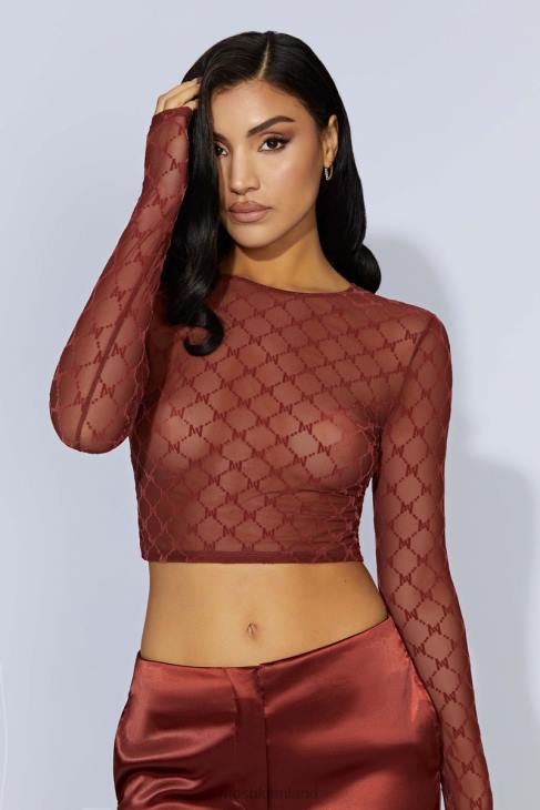 Meshki Letitia verkkomonogrammi crop top 40RL1218 vaatetus kirsikka suklaata