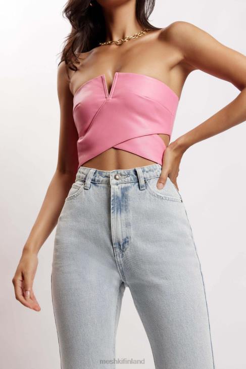 Meshki perrie keinonahka leikattu crop toppi 40RL1171 vaatetus vaaleanpunainen