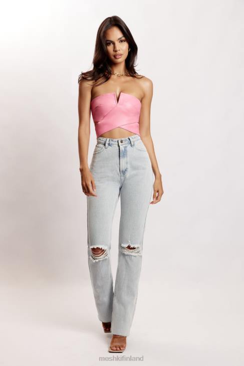 Meshki perrie keinonahka leikattu crop toppi 40RL1171 vaatetus vaaleanpunainen